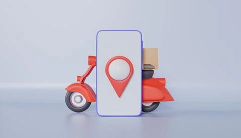 Pin pointer motorcycle scooter shipping, Map location search GPS on mobile .. Stock Illustration