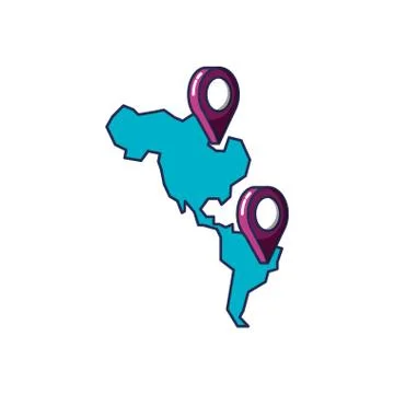 Pin pointers location with american continent map Stock Illustration