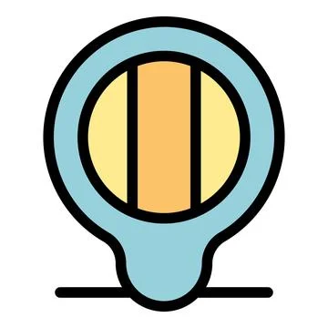 Pin pointing gps location with orange vertical bar inside light blue circle Stock Illustration