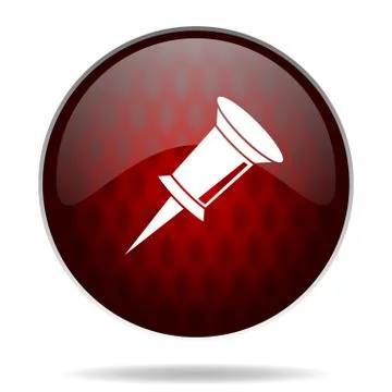 Pin red glossy web icon on white background. Illustrazione stock