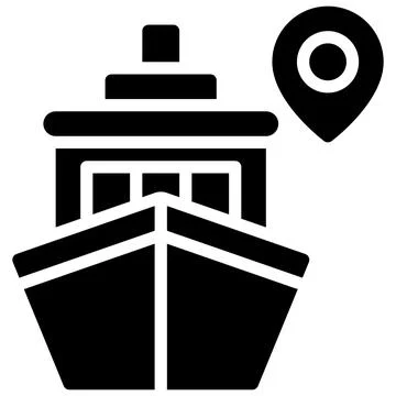 Pin with ship icon, location map and navigation vector Illustrazione stock