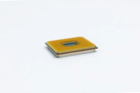 Pin side of CPU Central Processing Unit or microchip computer isolated on w.. Stock Photos