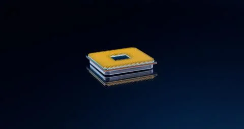 Pin side of CPU Central Processing Unit or microchip computer isolated on d.. Stock Photos