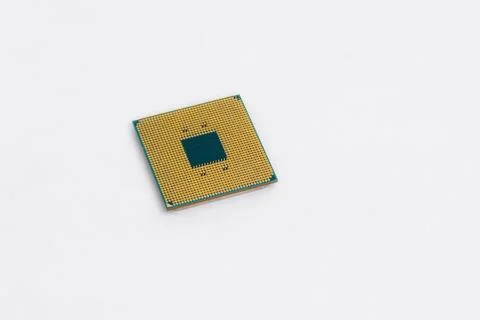 Pin side of CPU Central Processing Unit or microchip computer isolated on w.. Stock Photos