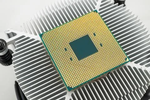 Pin side of a CPU processor mounted on a cooler 写真素材