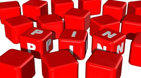 PIN signs represented with a lot of red cubes - isolated on white background Stock Illustration