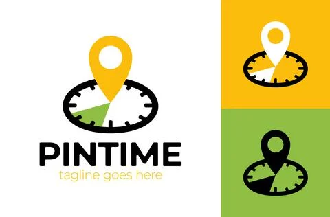 Pin Time Logo Template Design. Vector clock and map pointer logotype combinat Stockillustratie