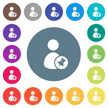Pin user account flat white icons on round color backgrounds Stock Illustration