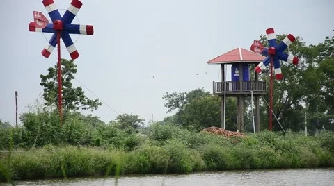 Pin wheel or windmill and Nature tree and wind rain storm Stock Footage 53216175