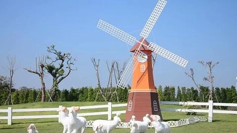 Pin wheel or windmill and decoration of gardening in public garden park Stock Footage 71294612