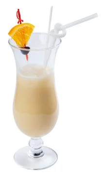 Pina colada alcohol cocktail with orange and olive Stock Photos