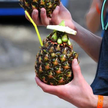 Pina Colada served in a pineapple Stock Photos