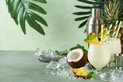 Pina Colada. Traditional caribbean cocktail from rum, pineapple juice and C.. Stock Photos
