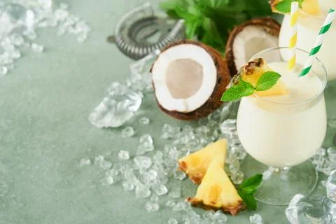 Pina Colada. Traditional caribbean cocktail from rum, pineapple juice and Coc Stock Photos