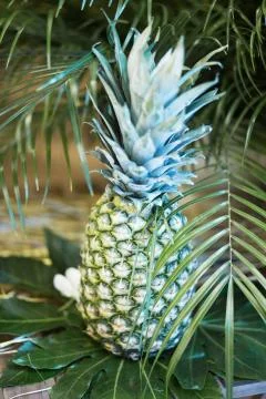 Pinapple on the table decorated with flowers Photos