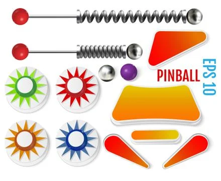 Pinball elements. Realistic set with different tools. Stock Illustration
