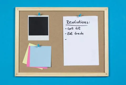 Pinboard with resolutions list Foto stock