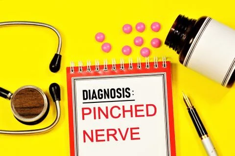 Pinched nerve. Text label on the form in the medical folder. Stock Photos