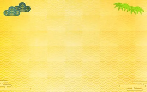 Pine and Bamboo Gold Leaf Japanese Background Stock Illustration
