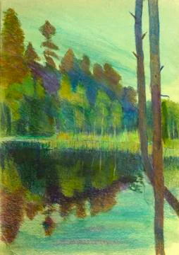 Pine and lake Stock Illustration