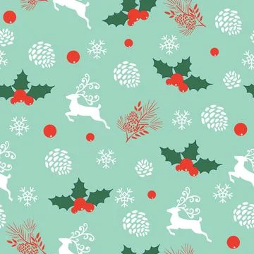 Pine and reindeer vector seamless pattern design Stock Illustration