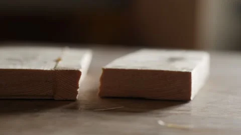 Pine board broken in half not along the glued seam. homemade wood glue. gelat Stock Footage 154253509