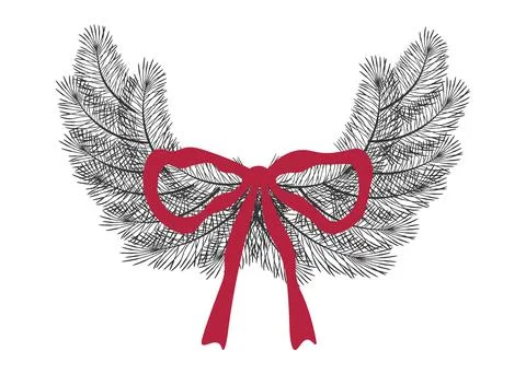 Pine branch arrangement with red bow. Christmas decoration. Elegant holiday.. Stock Illustration