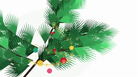 Pine branch with christmas tree decorations and lights loop animation Stock Footage 347946729