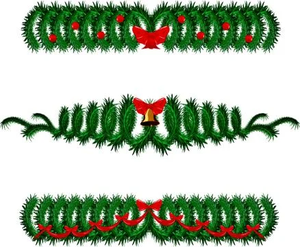 Pine branch isolated on white with ribbons Stock Illustration