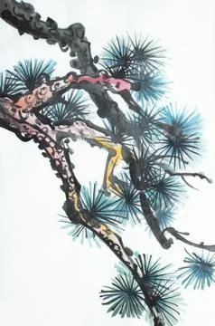 Pine branch on a light background Stock Illustration