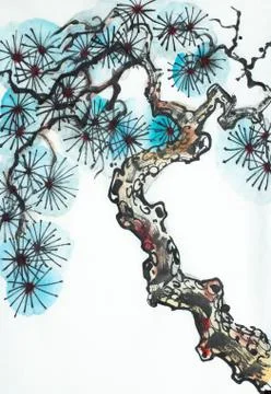 Pine branch on a light background Stock Illustration