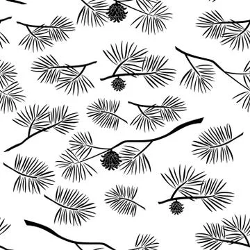 Pine Branch, Seamless Background 스톡 일러스트