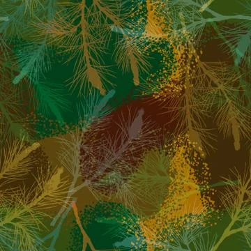 Pine branch seamless pattern camouflage autumn Stock Illustration