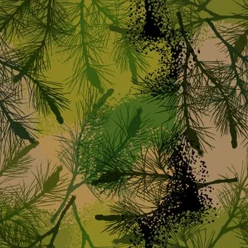 Pine branch seamless pattern camouflage summer Stock Illustration