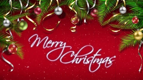 Pine Branches and Ornaments on Red Video stock 57097060