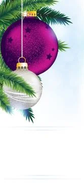 Pine branches with christmas ornaments Stock Illustration