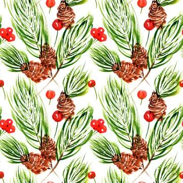 Pine branches Christmas seamless pattern Stock Illustration