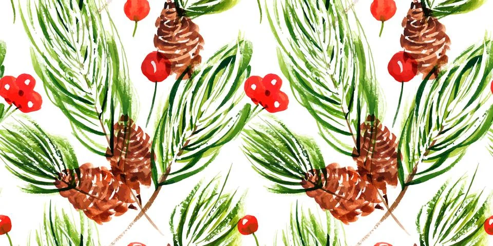 Pine branches Christmas seamless pattern Stock Illustration