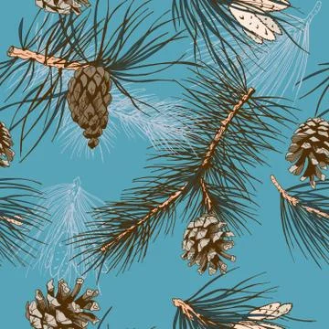 Pine branches seamless colored wallpaper Illustrazione stock