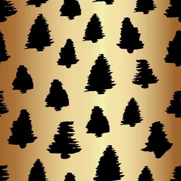 Pine Christmas Tree Seamless Pattern Background in Gold and Black Stock Illustration