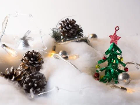 Pine cone and christmas tree scene Stock Photos