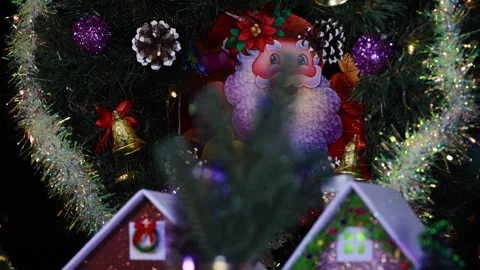 Pine cone and fir tree branches rotating on christmas background Stock Footage 288096273