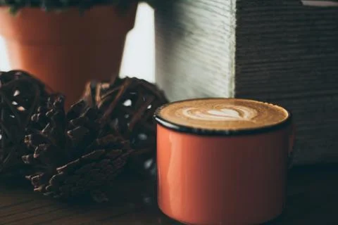 Pine cone and latte. Stock Photos
