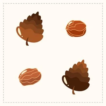 Pine cone and nut cartoon icon. Autumn harvest. EPS10 Stock Illustration