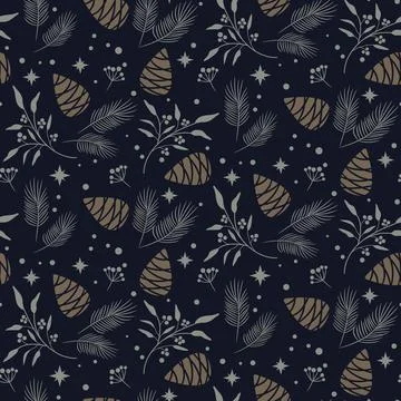 Pine Cone dark blue Pattern, Seamless Christmas winter woods Stock Illustration