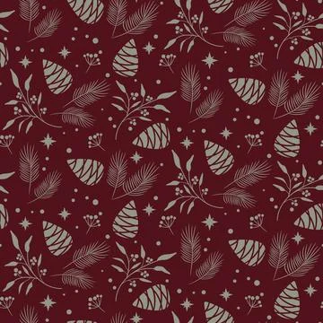 Pine Cone dark red Pattern, Seamless Christmas winter woods texture Stock Illustration