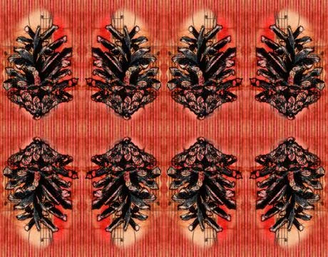 Pine cone. Hand drawing in ink. Watercolor background Stock Illustration