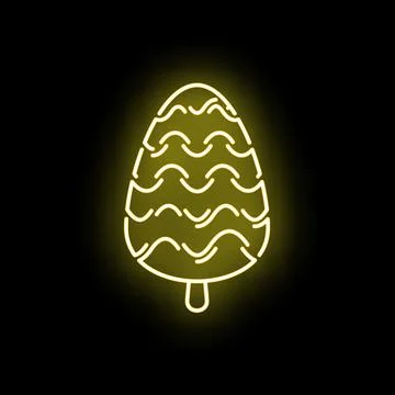 Pine cone neon glowing outline on dark background Illustrazione stock