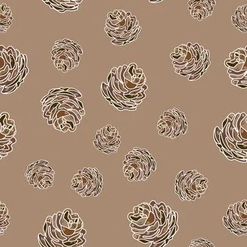 Pine cone seamless pattern. Botanical hand drawn vector background. Stock Illustration