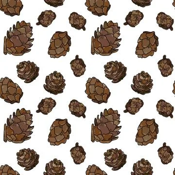 Pine cone seamless pattern. Botanical hand drawn vector background. Stock Illustration